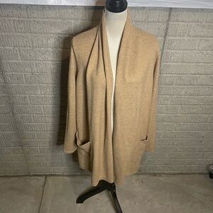 LOFT Womens Tan Longline Super‎ Soft Pocket Cardigan Sweater Jacket Size Large